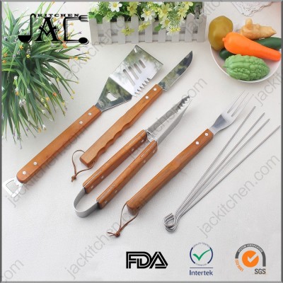 Stainless Steel Barbecue Tool Set with Solid Hard Wood Handles